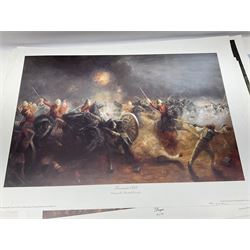 Large poster entitled 'Crests and Badges of the British Army in Daily Use 56 x 86cm; together with twenty-five colour prints of military interest including Crimean War, Boer War, WW2 etc; various sizes; all unframed