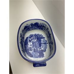 Victorian style, blue and white transfer printed footbath, decorated with town scene and with twin carry handles, L48cm