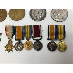 Five WW1 medals comprising Victory Medal awarded to Lieut. J.C. Pocock; Victory Medal awarded to 33964 Pte. J. Stephenson Linc.R.; British War Medal and Victory Medal awarded to 32656 Pte. H. Dyson W. York. R.; and British War Medal with name erased; together with ten WW1 miniature medals; all with ribbons