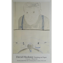 David Hockney (British 1934-): 'Painting on Paper', exhibition poster for Annely Juda Fine Art 17 January - 1 March 2003, 100cm x 63.5cm Provenance: from the collection of the late Cavan O'Brien of Bridlington who was employed by Marlborough and Fischer Fine Art London  