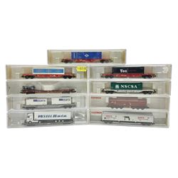 Fleischmann 'N' gauge - nine goods wagons Nos.824401K, two 8249K, 8252K, 8255K, 8270, 827301, 8385K & 8387; all boxed (9)