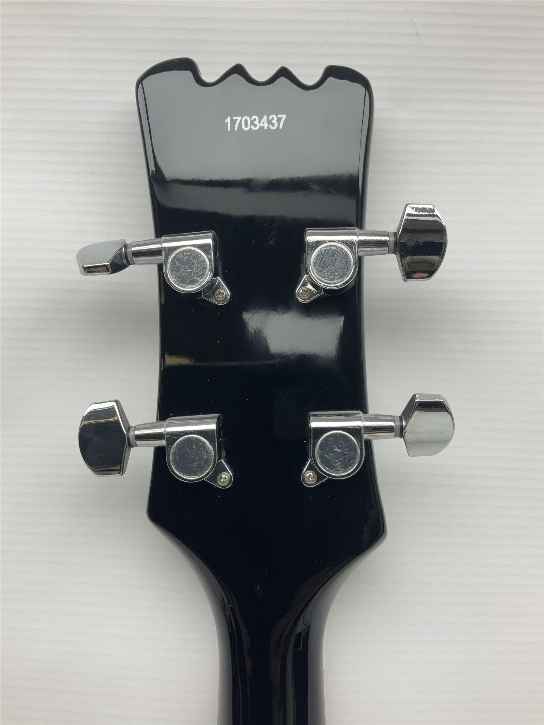 Eastwood of Canada Delta 4 electric four-string tenor resonator guitar with tobacco sunburst finish, serial no.1703437 L100cm; in original soft carrying case