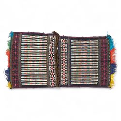 North East Persian Turkoman saddle bag, flatwoven wool with striped field of multicoloured...