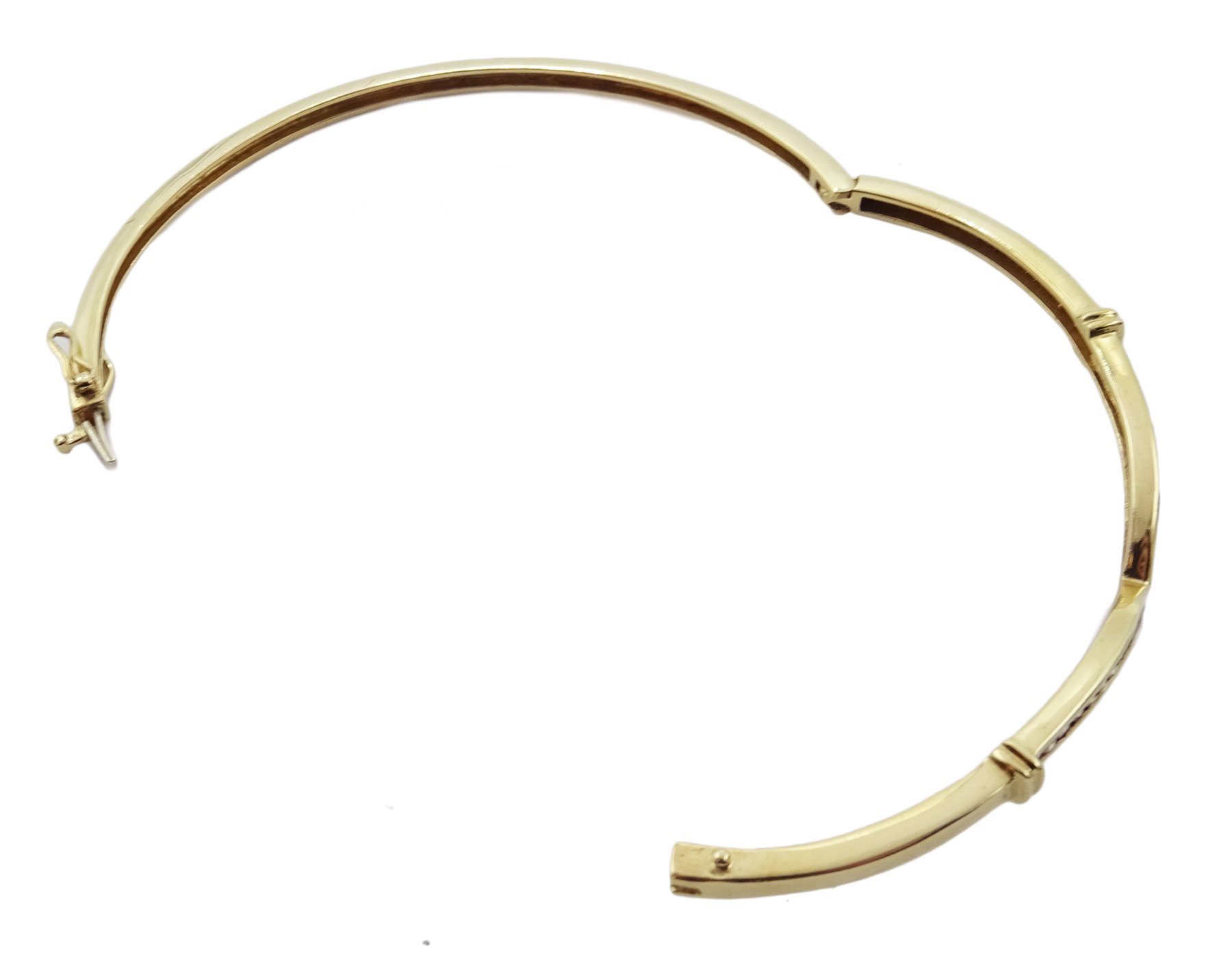 9ct gold diamond set hinged bangle, stamped 375 Jewellery, Watches