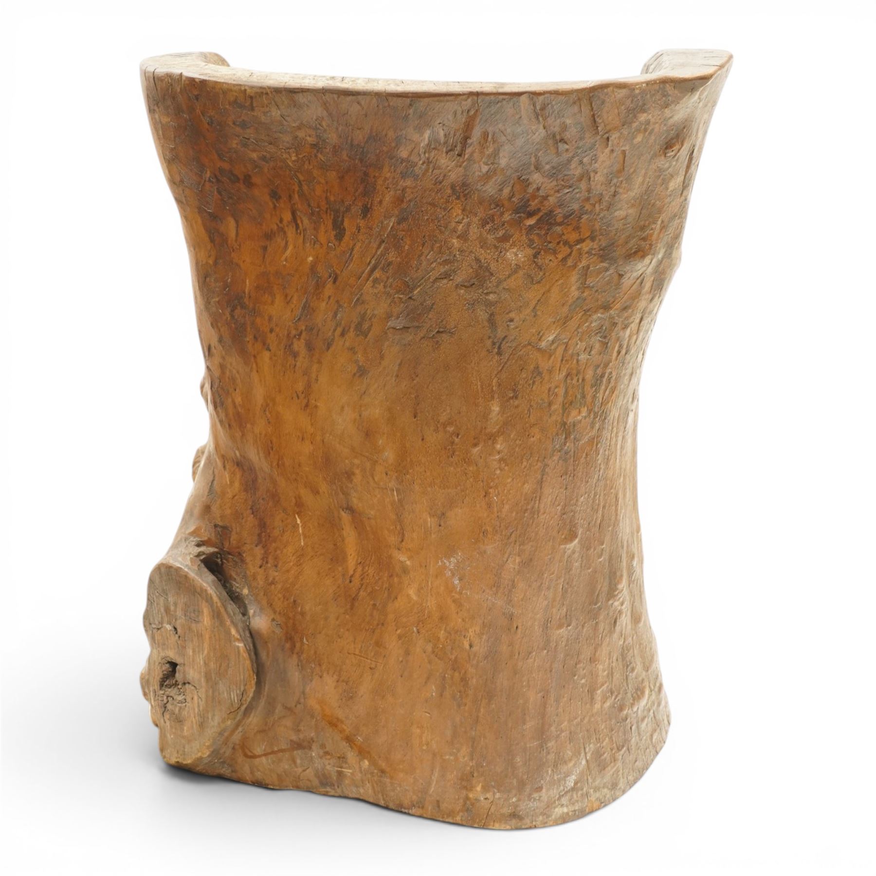 Early 20th century French elm dug-out chair, of monoxylous form 