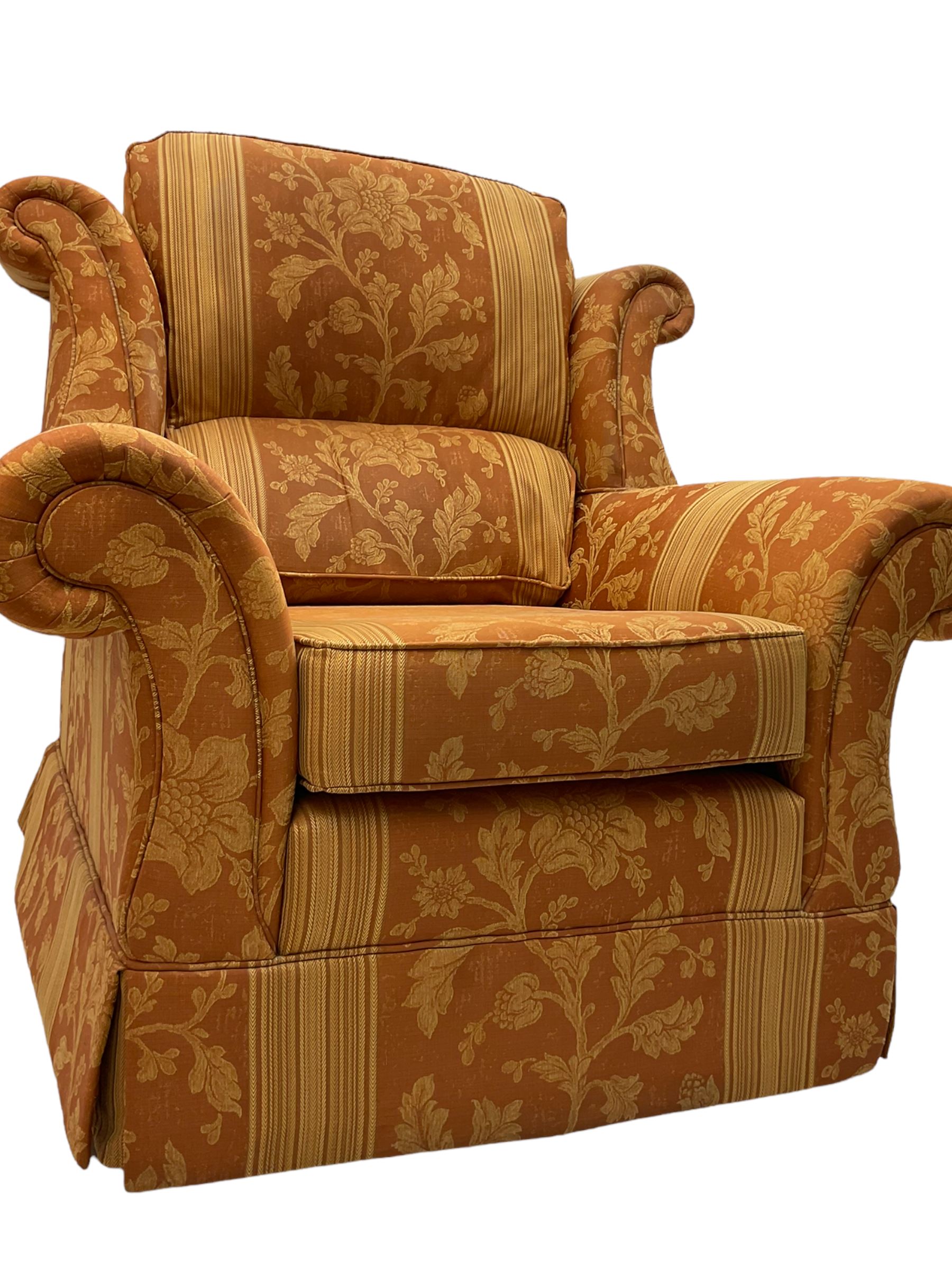 Wade three seat sofa and pair of matching armchairs, upholstered in