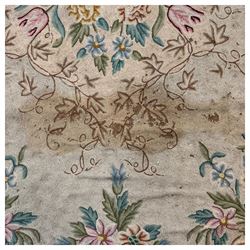Two early 20th century Kashmiri cyan ground crewelworks 