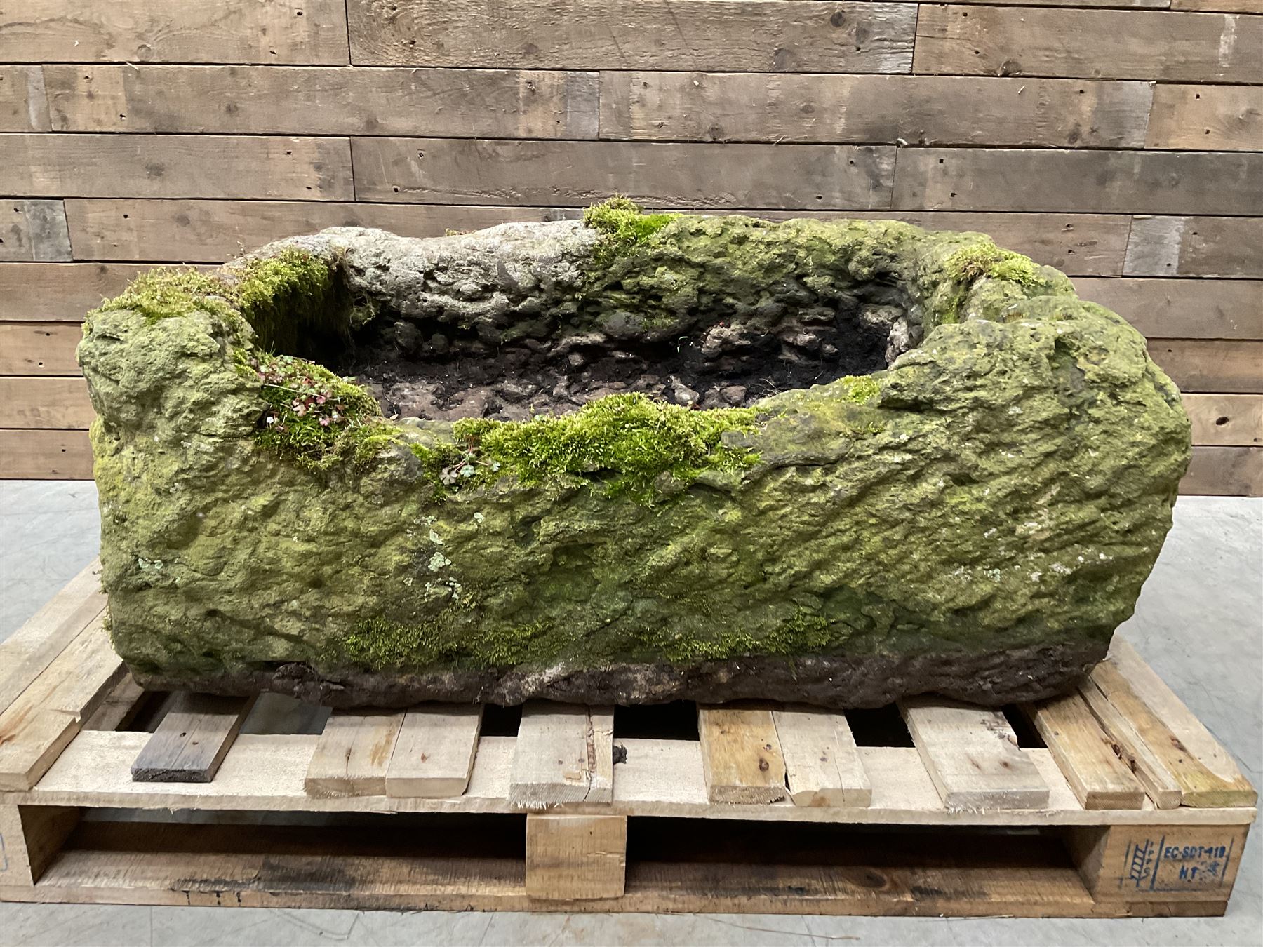 Large 19th century weathered rectangular stone trough