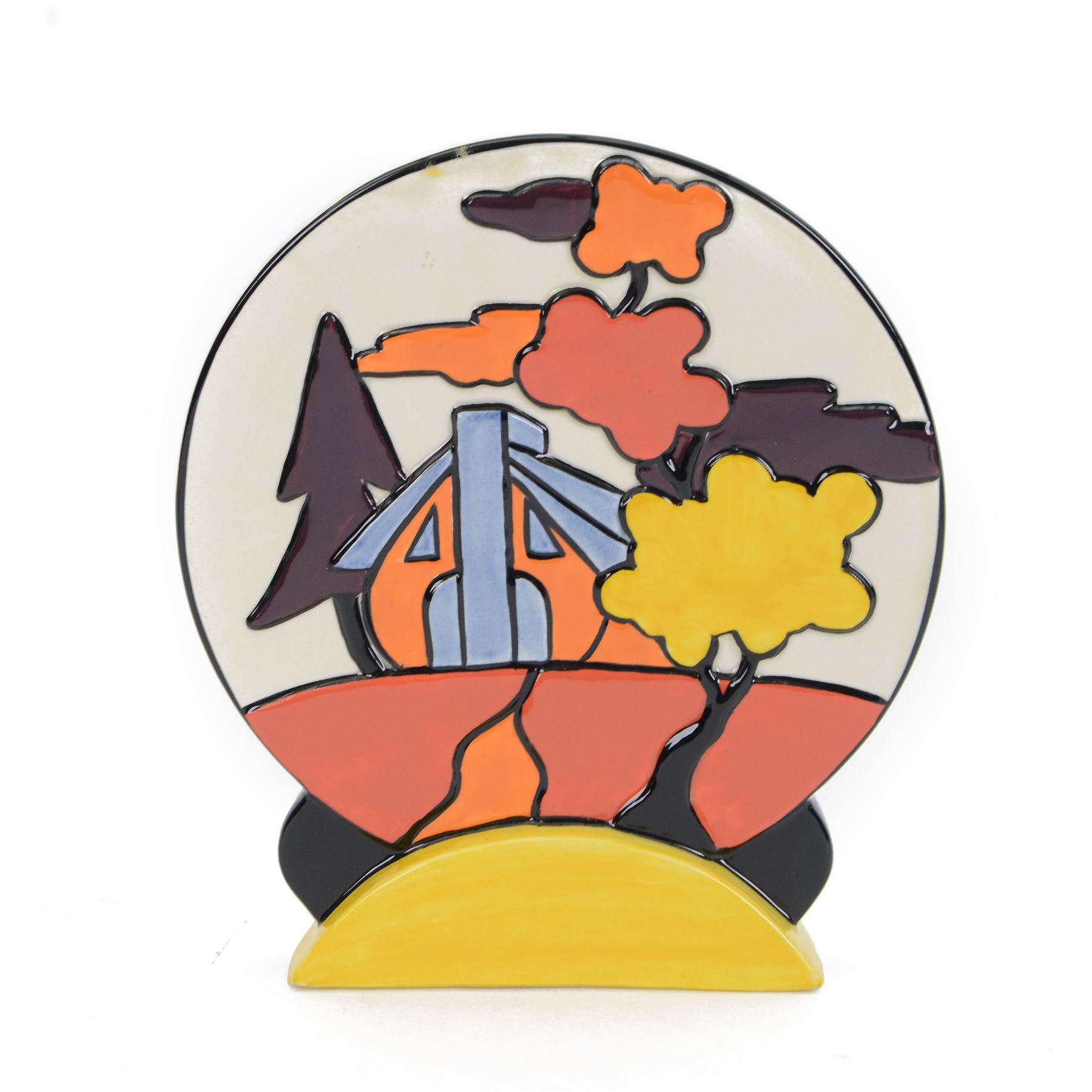 Lorna Bailey for Old Ellgreave Pottery freestanding ceramic plaque, decorated in the Dimsdale Hall pattern, signed verso, H19cm