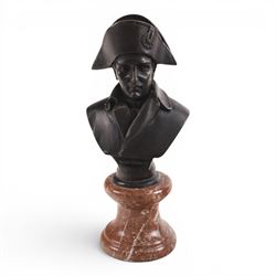 Churchill bust on stepped circular base, together with Napoleon bust after Masson, largest H23cm