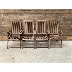 Garden teak table with set four high back reclining chairs