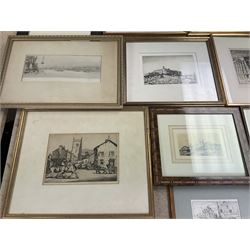 Collection of etchings, artists including Frank Short, Malcolm Osbourne, Anne Hayward (wood engravings), Leonard Russell Squirrell, Grainger Smith, Thomas Riley, Simon Bull, Douglas Ian Smart, Rembrandt (restrike), Kenneth Holmes, William Walcot, Henry Rushbury, etc (16)