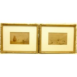 English School (19th century): Shipping Scenes, pair sepia watercolours unsigned 12.5cm x 20cm