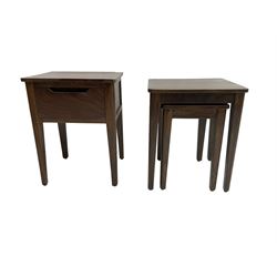 Hardwood side table, fitted with single drawer (W45cm D40cm H60); and matching nest of two tables (W46cm D43cm H55cm)