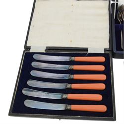 Cased silver plated canteen, tea knives and spoons