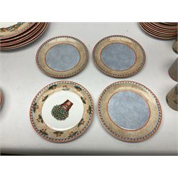 Villeroy & Boch Gallo design Switch 4 Naranja & Nazare pattern tea and dinner wares, to include seven dinner plates, twin handled lidded tureen, five mugs, four saucers, jug, lidded sucrier, large bowl,  seven ramekins, various side plates, two bowls etc