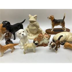Beswick figures to include, english setter 'Bayldone Baronet', model no 973, collie, model no 1791, sheepdog, model no 1792, black labrador, model no 1548, Irish red setter, model no 966, Connoisseur Beagle on a wooden plinth 1933B, frog in cream matt, model no 368, etc 