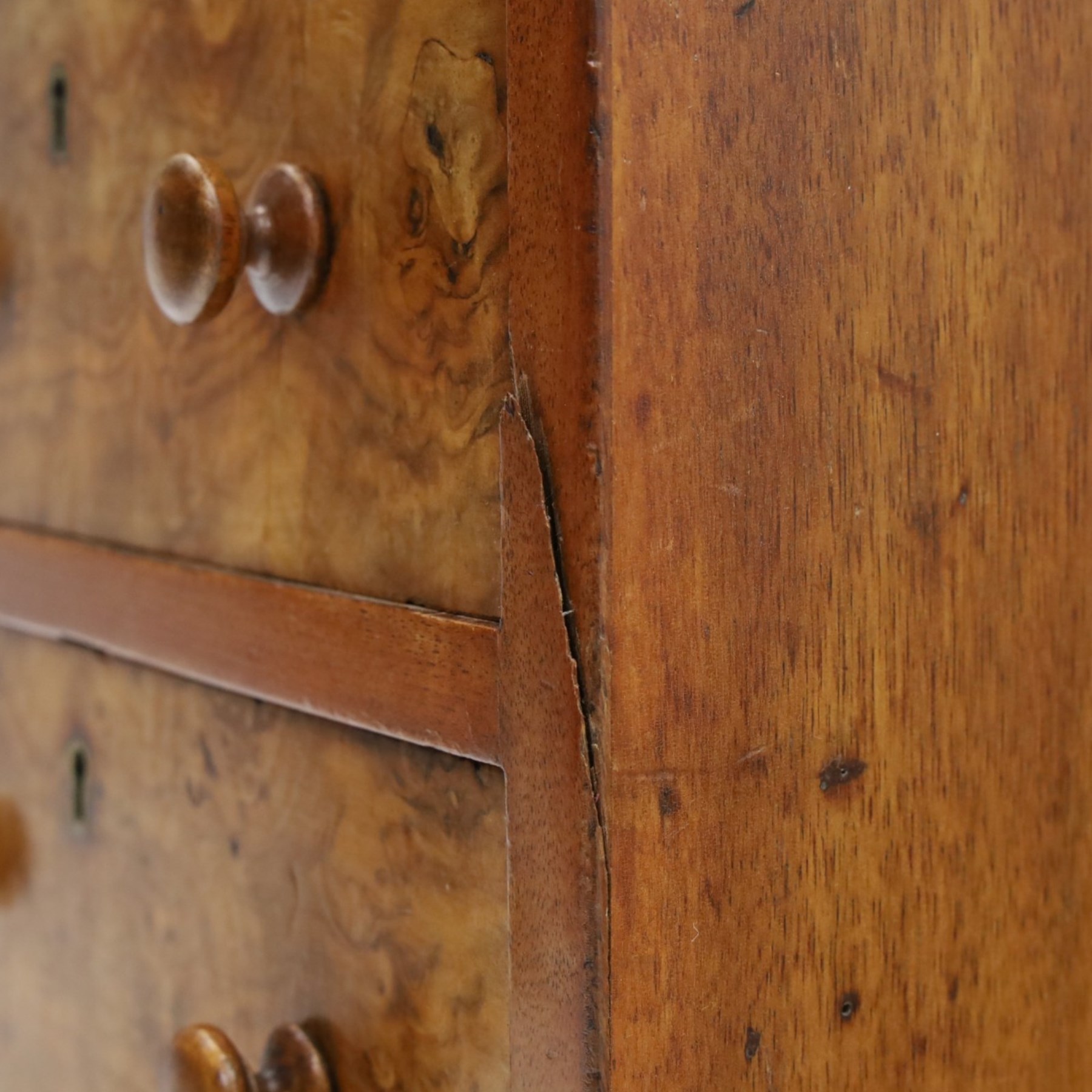 19th century burr walnut twin pedestal desk, rectangular top inset tooled green leather insert with moulded edge, frieze with three drawers with turned wooden pulls, raised on pedestal bases, containing three graduated drawers raised on plinth bases with castors