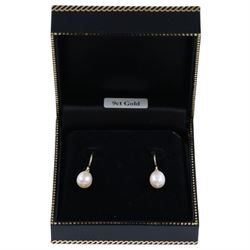 Pair of 9ct gold freshwater pearl pendant earrings, boxed