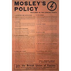1930's British Union of Fascist poster Mosley's Policy, Outlined in ten concise points, H76cm, W50cm    