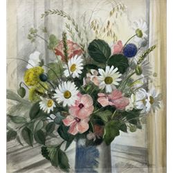 Peggy Wickham (British 1909-1978): 'Summer Flowers', watercolour signed, titled on 'Friends of Abbot Hall Picture Loan Scheme' label verso 53cm x 49cm 
Notes: Wickham was the daughter of Mabel Lucy Atwell and Harold Earnshaw.