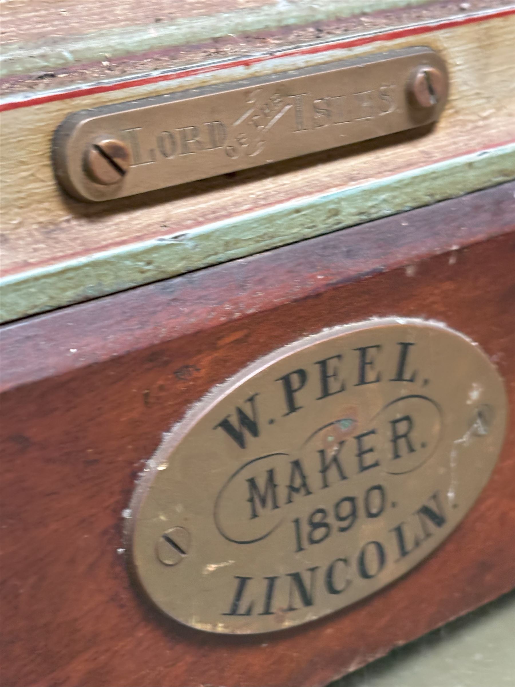 Substantial apprentice made model steam mill engine, by W.Peel, Lincoln,  dated 1890 and named 'Lord of the Isles' with wood lagged cylinder, turns over freely. L68cm. 