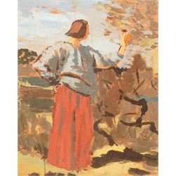 Barry De More (Yorkshire 1948-2023) after Augustus Edwin John (British 1878-1961): 'Dorelia in a Red Skirt', oil on board signed and inscribed verso 29cm x 23cm
Notes: Acclaimed as one of the North's greatest expressionist artists, Barry De More (1948-2023) used a heavy impasto style to transfer his love of Yorkshire landscapes, townscapes and people to canvas. His work sits comfortably in the company of work by Kossoff and Auerbach, selling to collectors in the UK and overseas. De More's work can be found in the permanent collection of work by Northern Artists at Dean Clough, one of the UK's largest contemporary art galleries.