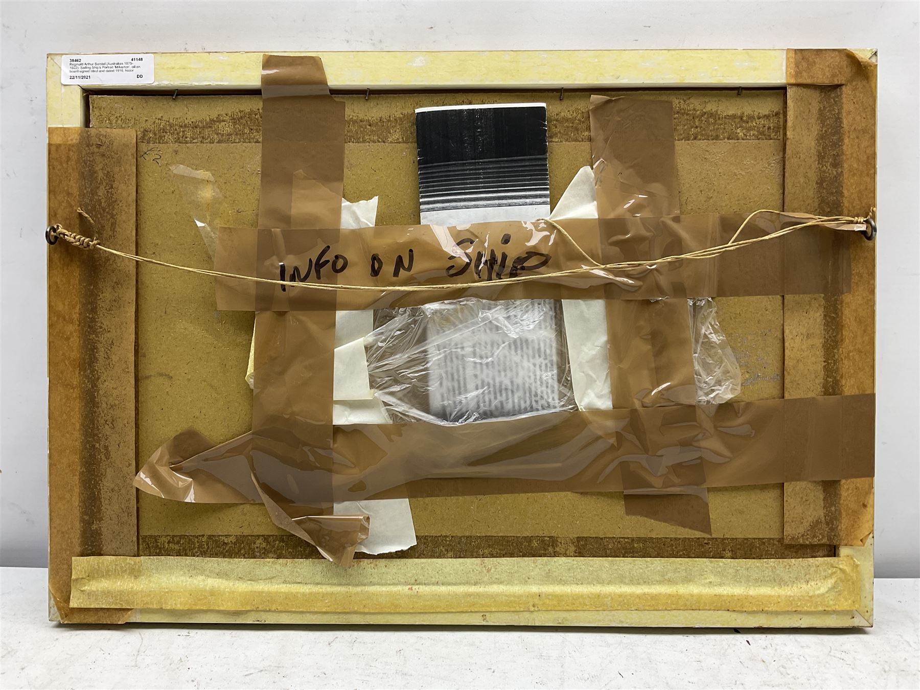 Reginald Arthur Borstel (Australian 1875-1922): Sailing Ship's Portrait 'Milverton', oil on board signed titled and dated 1916, historical info. verso 28cm x 42cm
Notes: the Windjammer Milverton was built by Oswald Mordaunt & Co of Southampton for a Liverpool firm, in British ownership till 1914, at the time of painting in the Australian ownership of 'Laidlaw & Harkis, 64 Union St., Pyrmont, Sydney, NSW' 