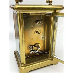 Early 20th century brass carriage clock time piece, white enamel Roman dial, single train driven movement 