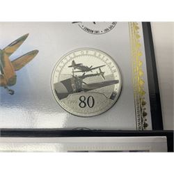 Commemorative coins and covers, including '80th Anniversary of the Battle of Britain' coin cover with Solomon Islands 2020 half dollar, 'Royal National Lifeboat Institution' coin cover with Alderney 2021 five pounds, 'Queen Elizabeth II's 95th Birthday' coin cover with Solomon Islands 2021 half dollar, other similar coin covers all in Harrington and Byrne folders, The Royal Mail 'HM The Queen's 95th Birthday' coin cover with 2021 five pounds and Queen Elizabeth II Isle of Man 2020 'Peter Pan' fifty pence coin collection in card folder
