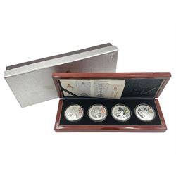 China 2008 Beijing Olympic Games official commemorative silver four coin set, cased with certificates