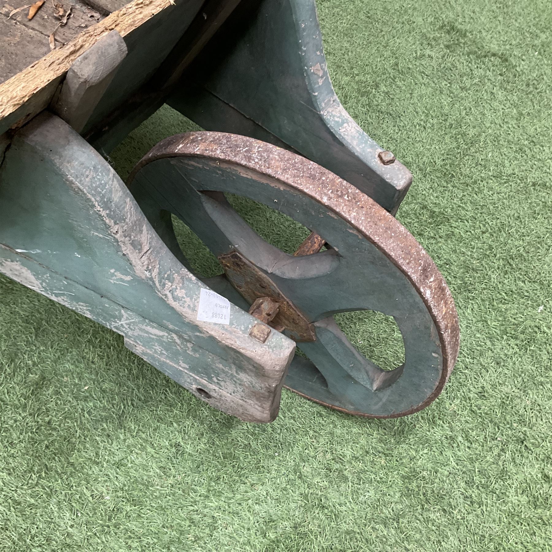 Early 20th century painted wooden wheelbarrow - THIS LOT IS TO BE COLLECTED BY APPOINTMENT FROM DUGGLEBY STORAGE, GREAT HILL, EASTFIELD, SCARBOROUGH, YO11 3TX
