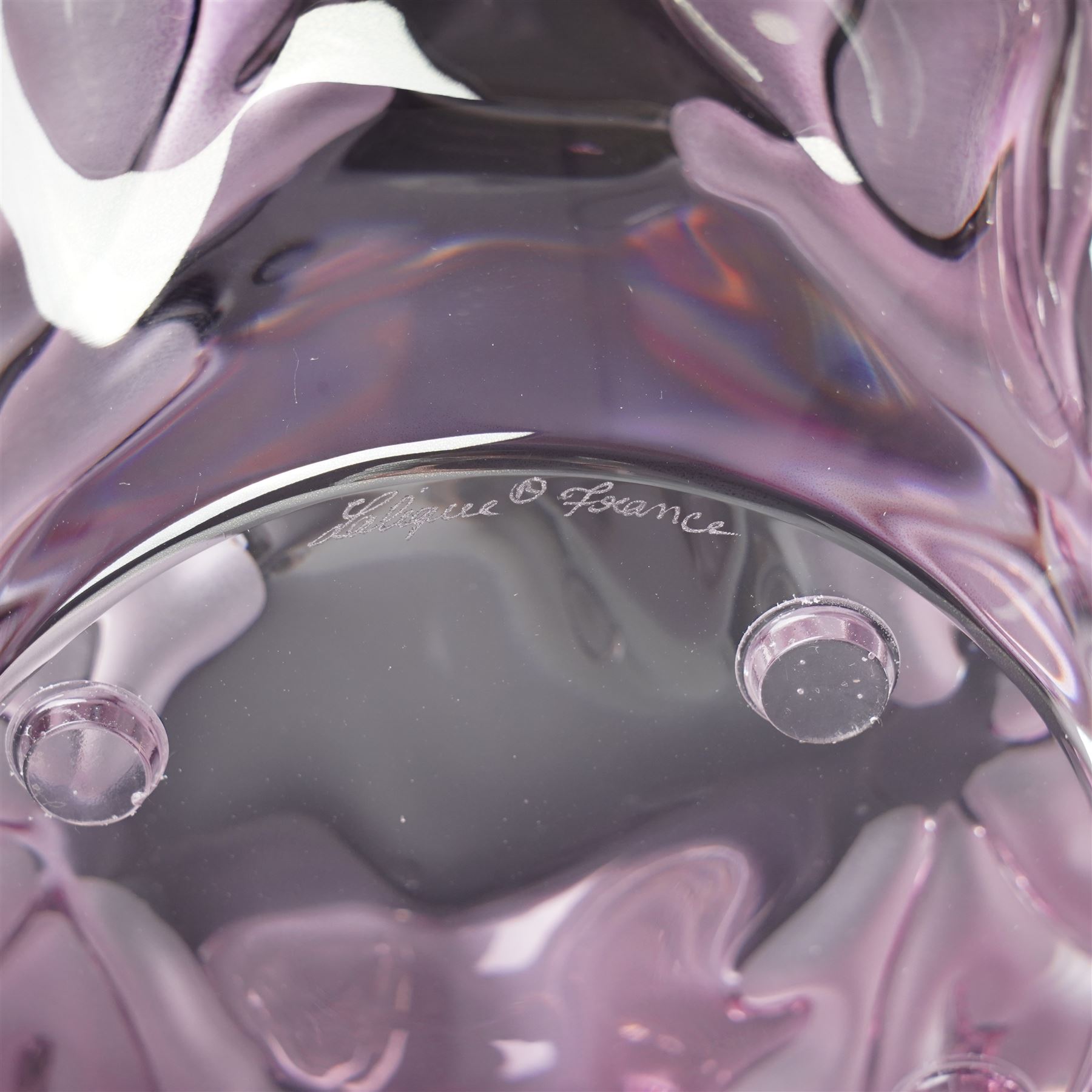 Lalique Champs-Elysees pattern clear and frosted pink glass bowl designed by Marc Lalique and modelled as leaves, signed 'Lalique France' L47cm in original Lalique pink box with guarantee etc