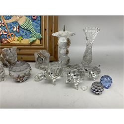 Collection of glass figures and ornaments, to include Waterford pig, Wedgwood pig, Swarovski paperweights etc, together with a £D ceramic of King Neptune 