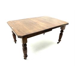 Late Victorian walnut telescopic extending dining table with leaf and winder