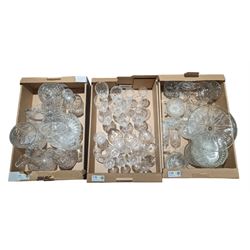 Stuart Crystal drinking glasses, including cut and etched examples, together with a collection of other cut glass and similar, including, decanters, vases, drinking glasses, jugs, etc