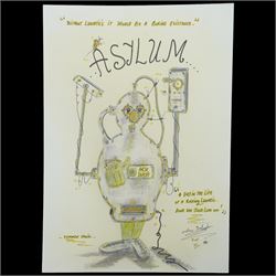Charles Bronson (Charles Arthur Salvador) (British 1952-): A comprehensive collection of five hundred mixed media works executed between 2000 and 2025. Produced during the artist’s long-term incarceration, the works are primarily in ink, coloured pencil and mixed media on paper. The collection includes multiple formats: A5 (15 works), A4 (308 works), A3 (164 works) and A2 (13 works). Some are signed and dated; a number are executed on the reverse of official prison documents and other repurposed materials, reflecting the limited availability of art materials within the prison environment. This collection represents the largest body of the artist’s work to be offered as a single lot and has not previously been available on the market. (500) (unframed)

Notes: Dated examples span the period from 2000 to 2025, with the greatest concentration produced between 2012 and 2019 and including a group of recent large-scale works from the final years of the period; approximately twenty percent are undated.