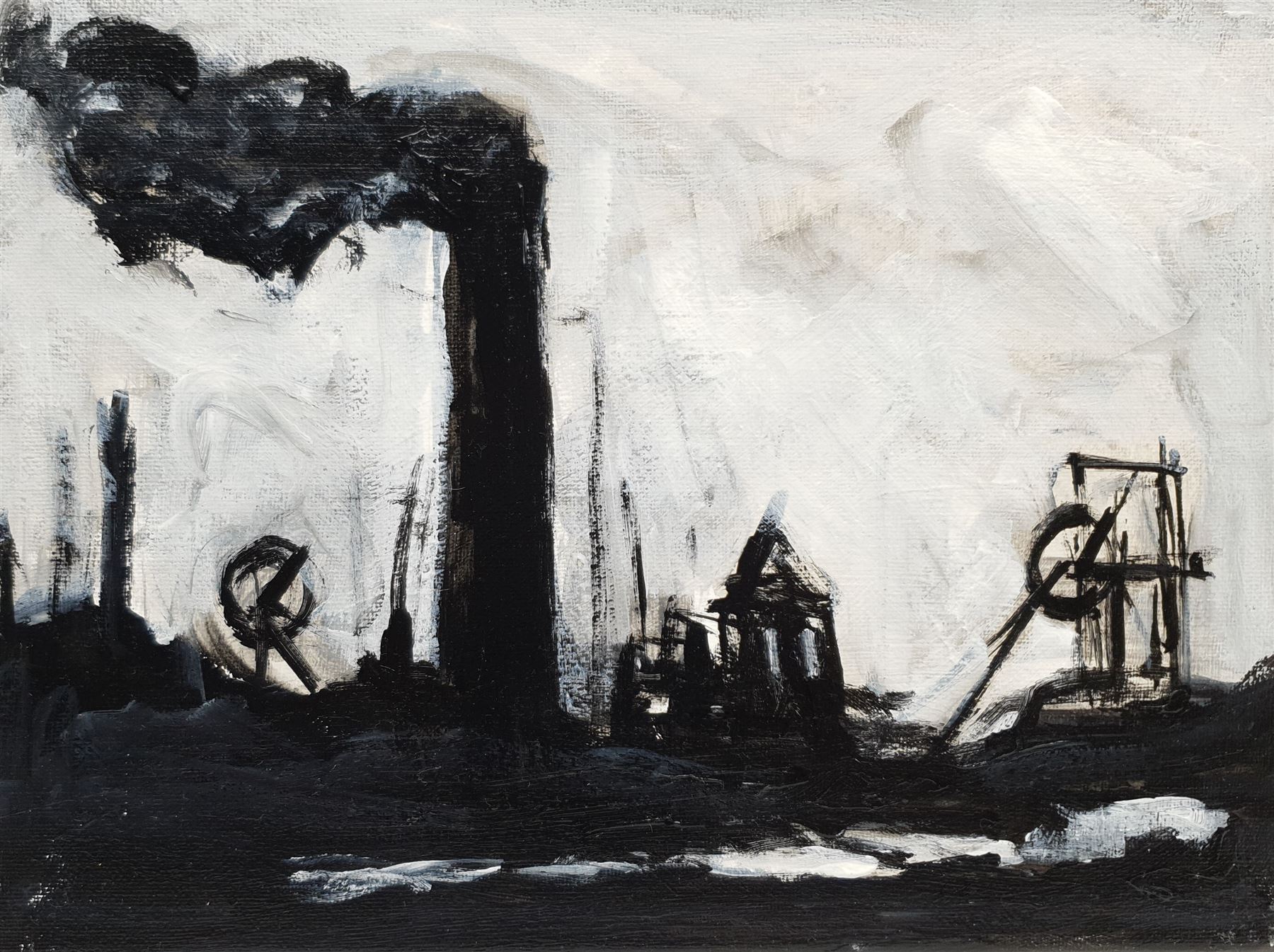 Neil Ferguson (Northern British Contemporary): 'Industrial Landscape', oil and acrylic on canvas, signed and titled verso 23cm x 30cm

