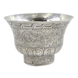 Chinese 19th century silver bowl,hammered and engraved dragon decoration H.5.5cm, approx 3.5oz