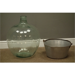  Glass car-buoy and metal preserve pan   