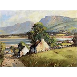 Henry McLaughlin (Australian 1937-): 'Cottages on the Antrim Coast - Near Glenariff', oil on canvas signed, titled verso 29cm x 39cm