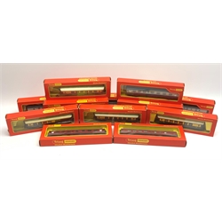 Hornby '00' gauge - twelve passenger coaches comprising four Pullman, six blue/grey and two LMS maroon, all boxed