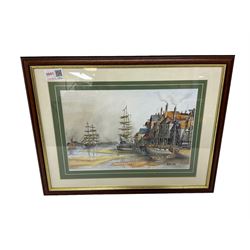 Watercolour picture of boats, signed BJA '80