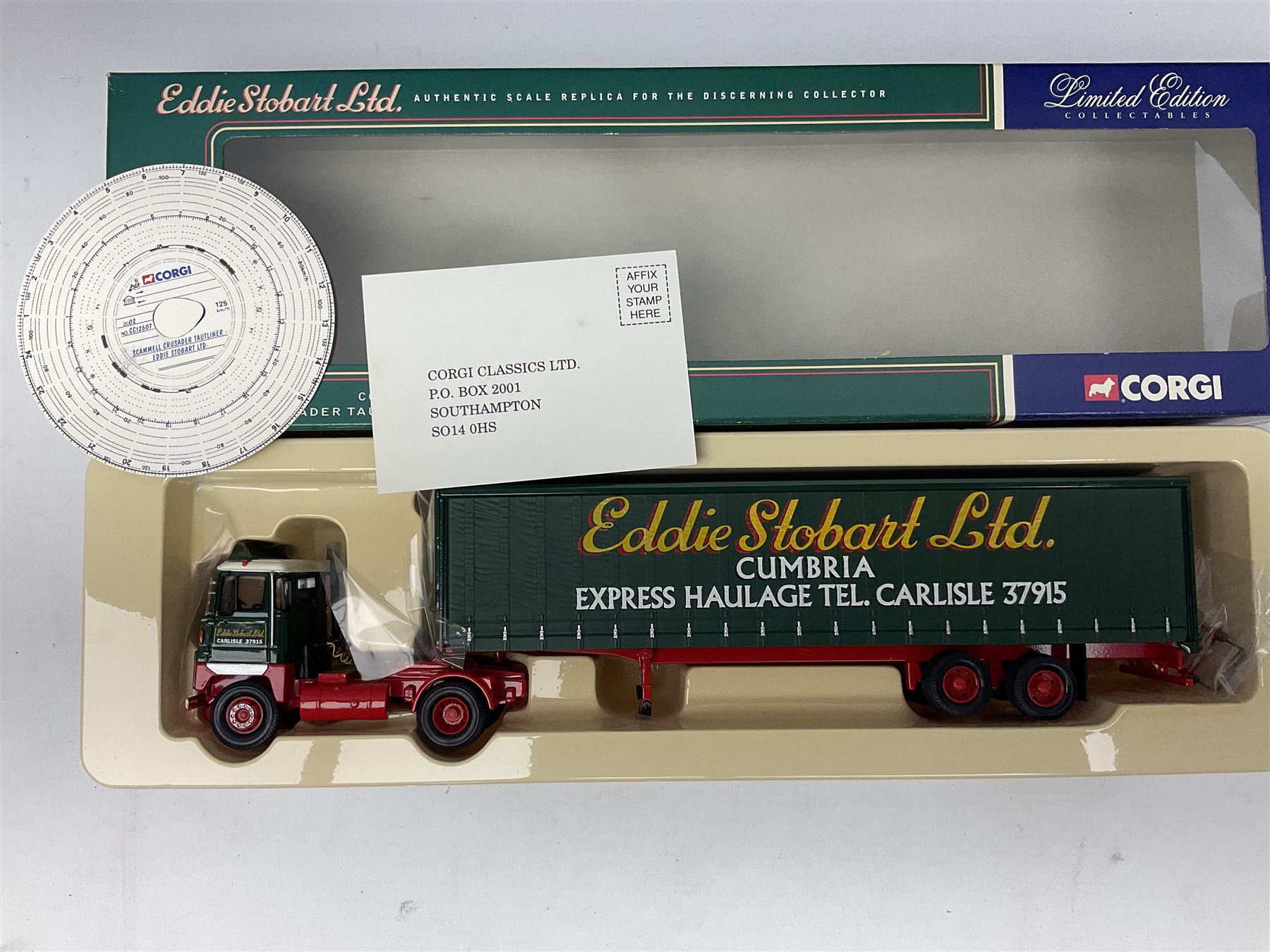 Corgi Eddie Stobart - three limited edition lorries; two Hauliers of Renown - CC13415 MAN TGA XXL Curtainside and CC14002 Volvo FH Curtainside; and  CC12607 Scammell Crusader Tautliner; all boxed (3)