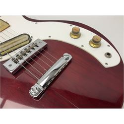 Gibson Marauder style six-string electric guitar with cherry coloured body, marked made in Japan L101cm; in locking hard carrying case