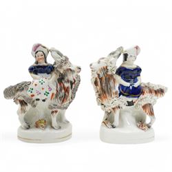 Collection of Staffordshire figures, to include a pair depicting Princess Victoria Adelaide Mary Louise, later Empress of Prussia and her brother King Edward VII as children riding goats, and others comprising Colonel Peard, Returning Home and Potash Farm (5)