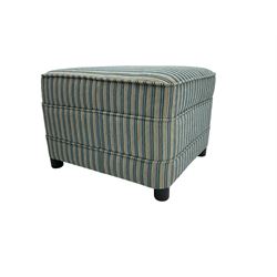 Footstool, upholstered in blue stripe fabric 