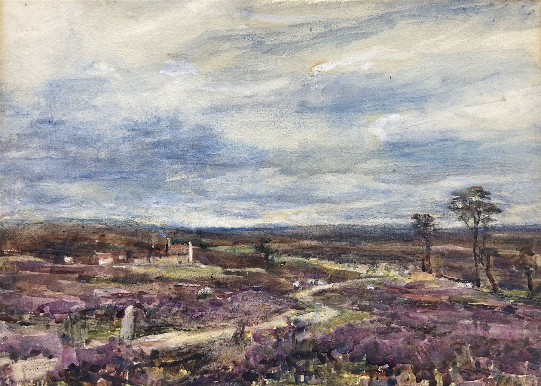 Rowland Henry Hill (Staithes Group 1873-1952): Standing Stone and Cottage on the North Yorkshire Moors, watercolour signed and dated 1931, 26cm x 36cm