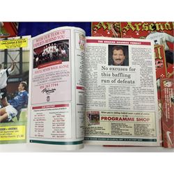 Quantity of mostly football programmes including Wimbledon vs Arsenal Saturday 5th September 1992, Arsenal FC vs Blackburn Rovers Saturday February 26th season 1993/94, Liverpool vs Arsenal Saturday 2nd October 1993, The F.A. Charity Shield Arsenal vs Manchester United 7th August 1993 etc