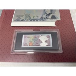 Queen Elizabeth II 'The Platinum Jubilee Banknote Collection' including 2022 'The Unissued Fifty Pence Banknote Gold Coin', housed in official card folder with certificates